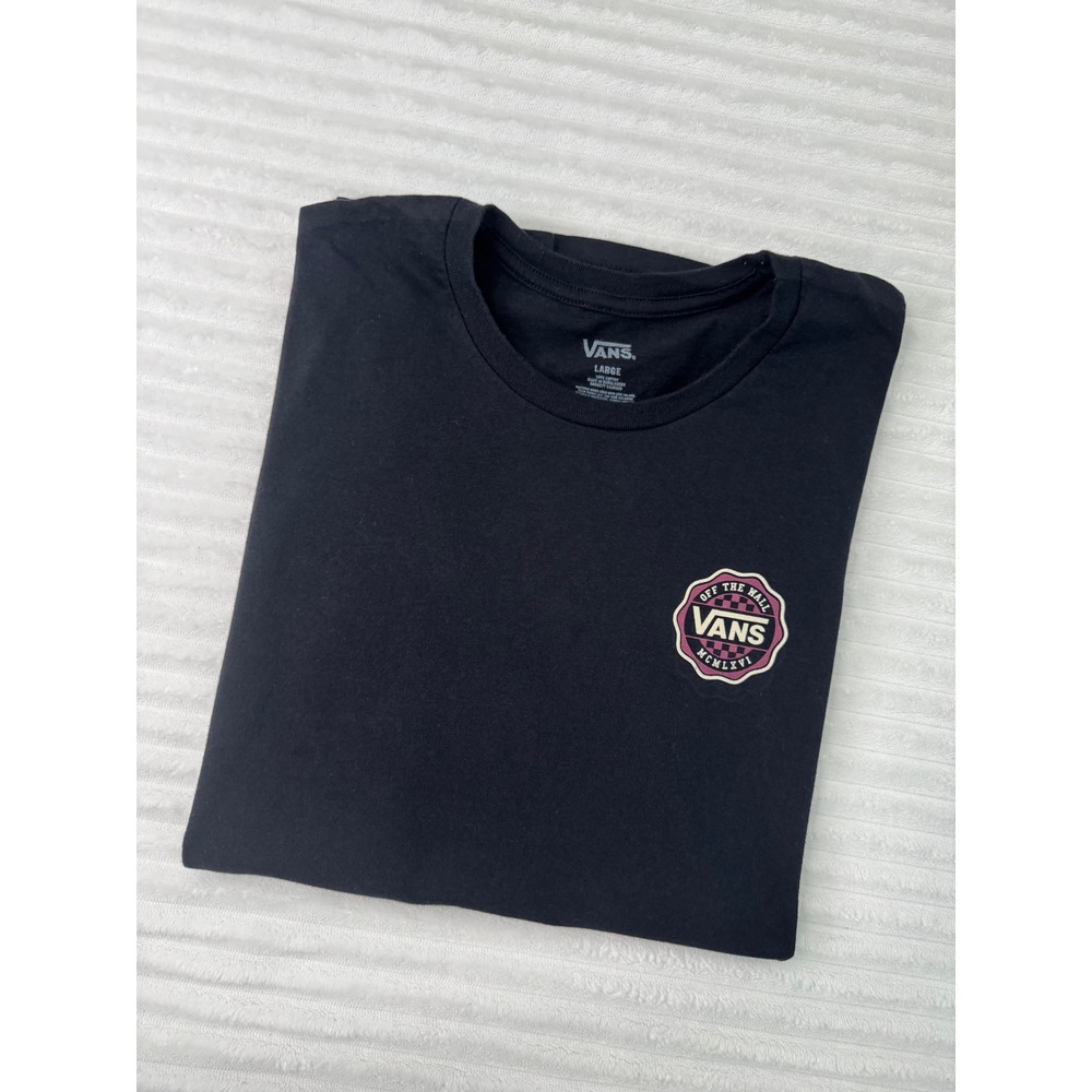 Vans Off The Wall Men's T-Shirt Large Black 1966 Checker Front Back Graphic‎
